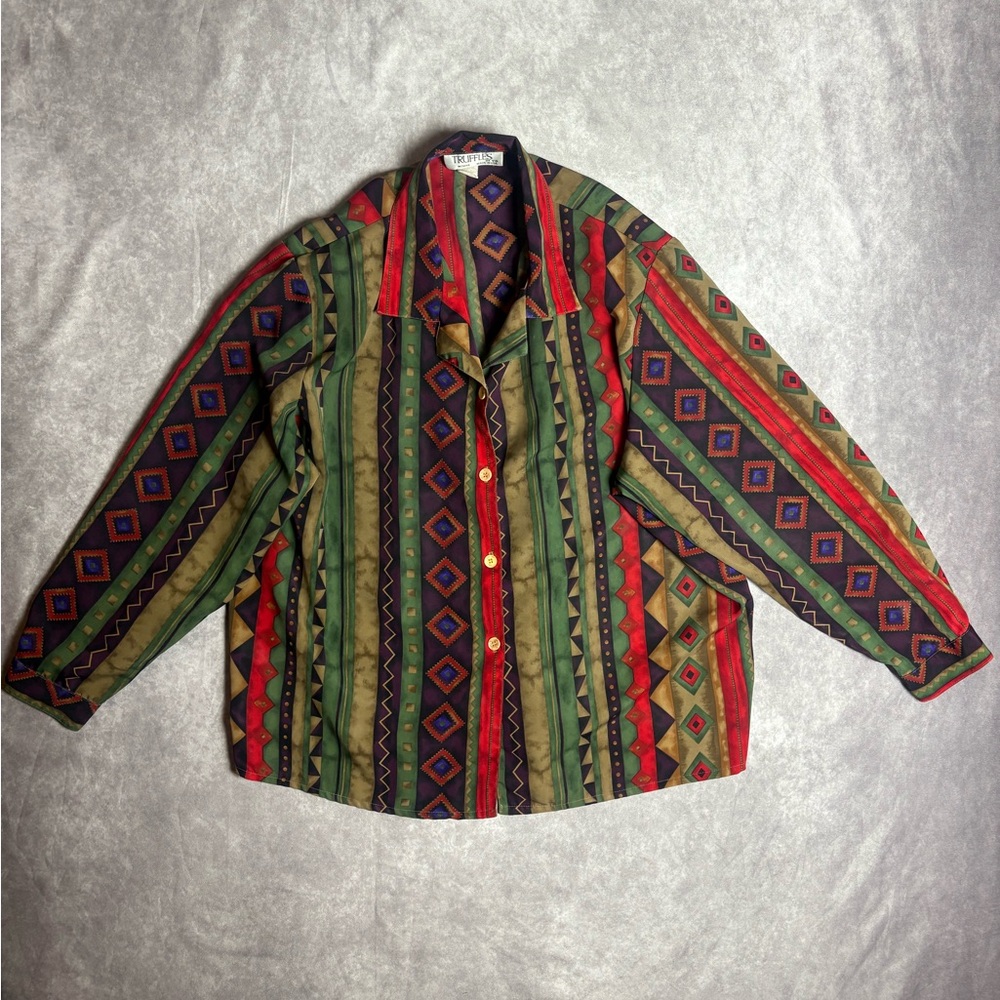 Vintage Truffles Button Down Geometric Stripes Women’s Plus 3x Shirt